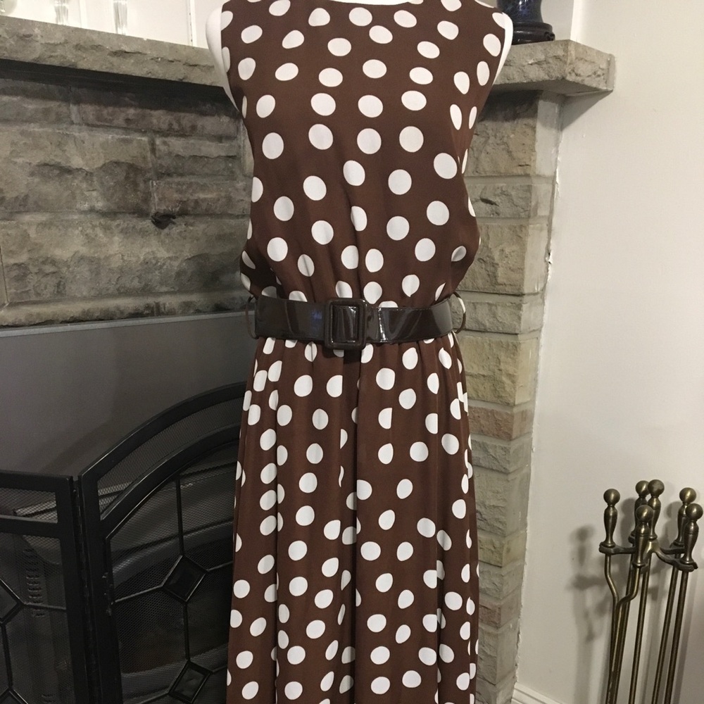 👗 Dress Barn Brown White Polka Dot Size 10 👗